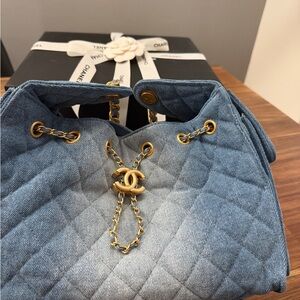 CHANEL 25 Blue Denim Bag with Gold Chain